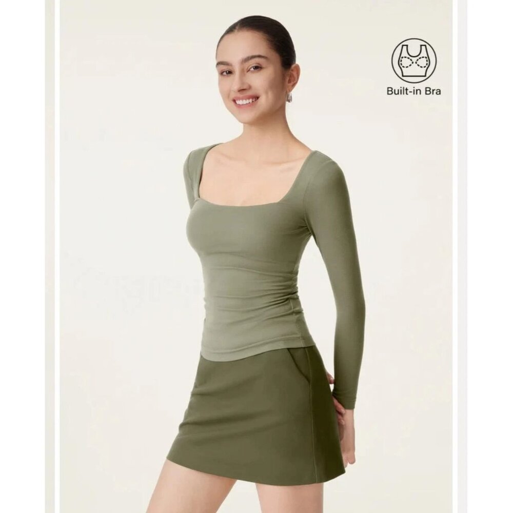 Ogl Built in Bra Ruched Side Brami Top Olive L